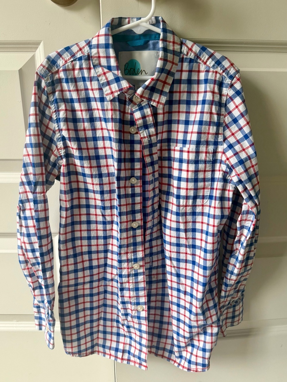 Boden Button-Down Shirt with Red & Blue Plaid